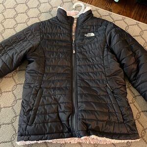 Navy Blue The North Face Puffer Coat With Fuzzy Pink Interior